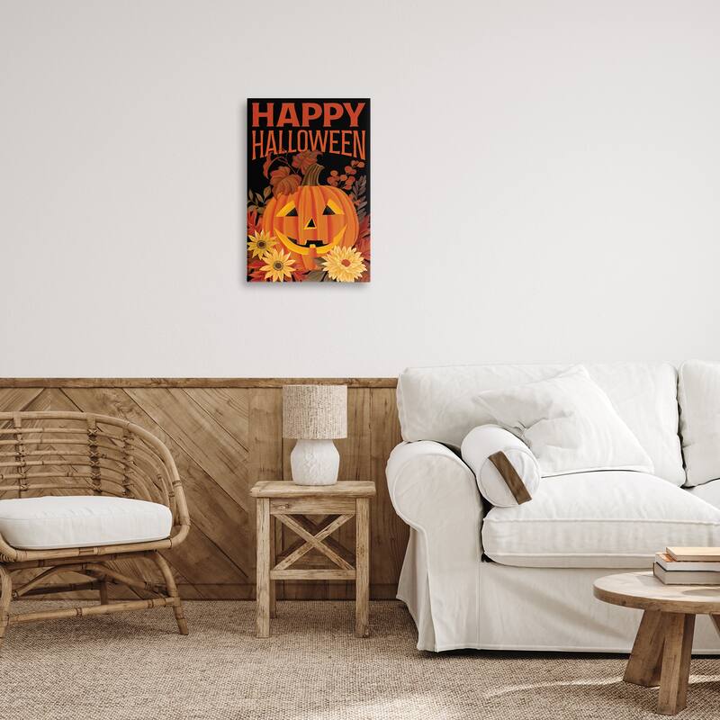 Stupell Happy Halloween Floral Pumpkin Canvas Wall Art Design By Cat Thurman Designs