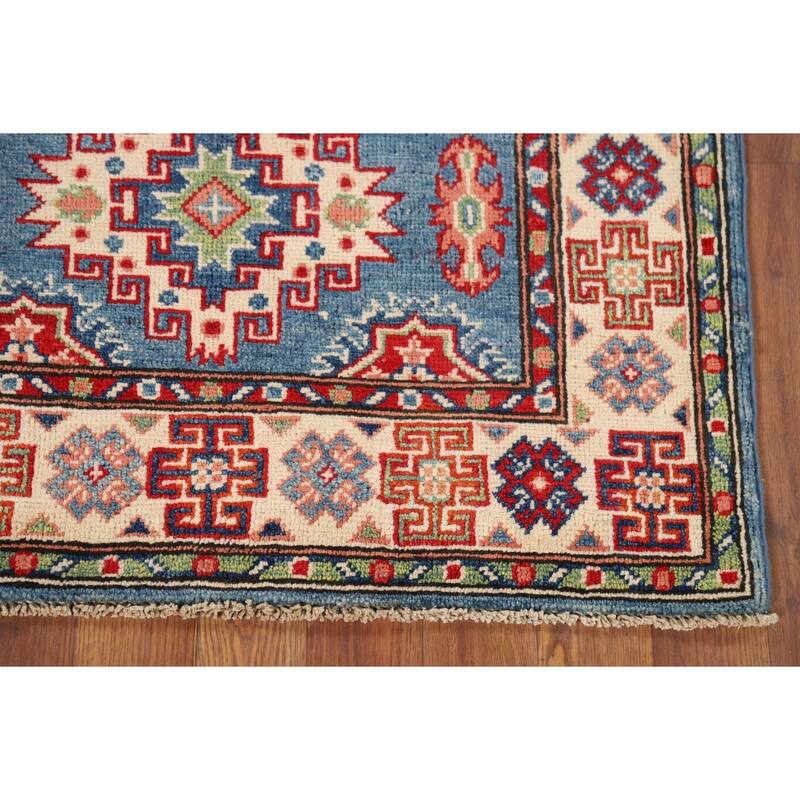 Blue Kazak Foyer Rug Handmade Geometric Wool Handmade Wool Carpet - 2'9" x 4'2"