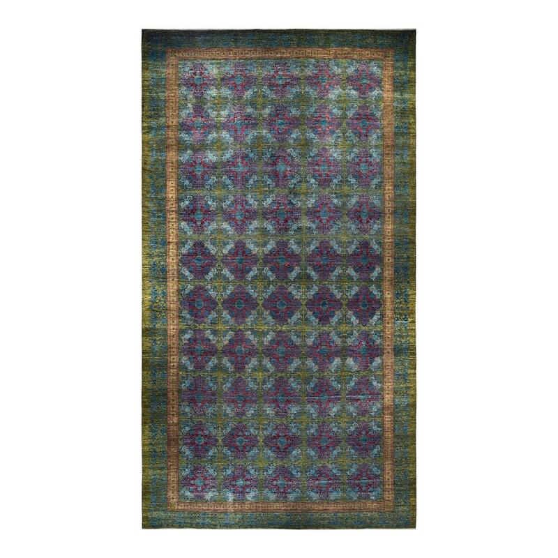 Overton Handknotted Wool Vintage Inspired Contemporary Suzani Green Area Rug - 22' 6" x 12' 2"
