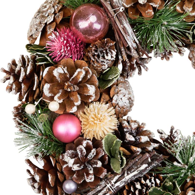 Pinecone, Twig and Thistle Frosted Artificial Christmas Wreath - 13.5" - Unlit