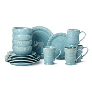Certified International Coastline Blue 16 Piece Dinnerware Set, Service for 4 - 10.50"L x 10.50"W x 1.13"H