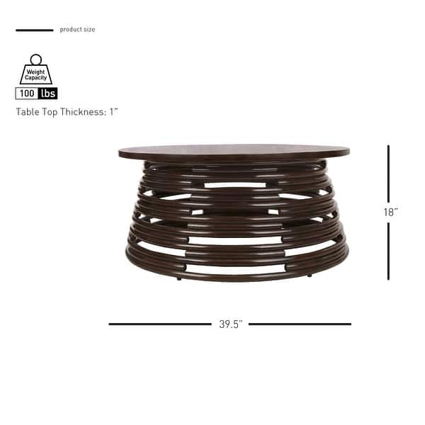 dimension image slide 0 of 4, NPD Furniture Zeke Rattan Round Coffee or Side Table with Solid Wood Top