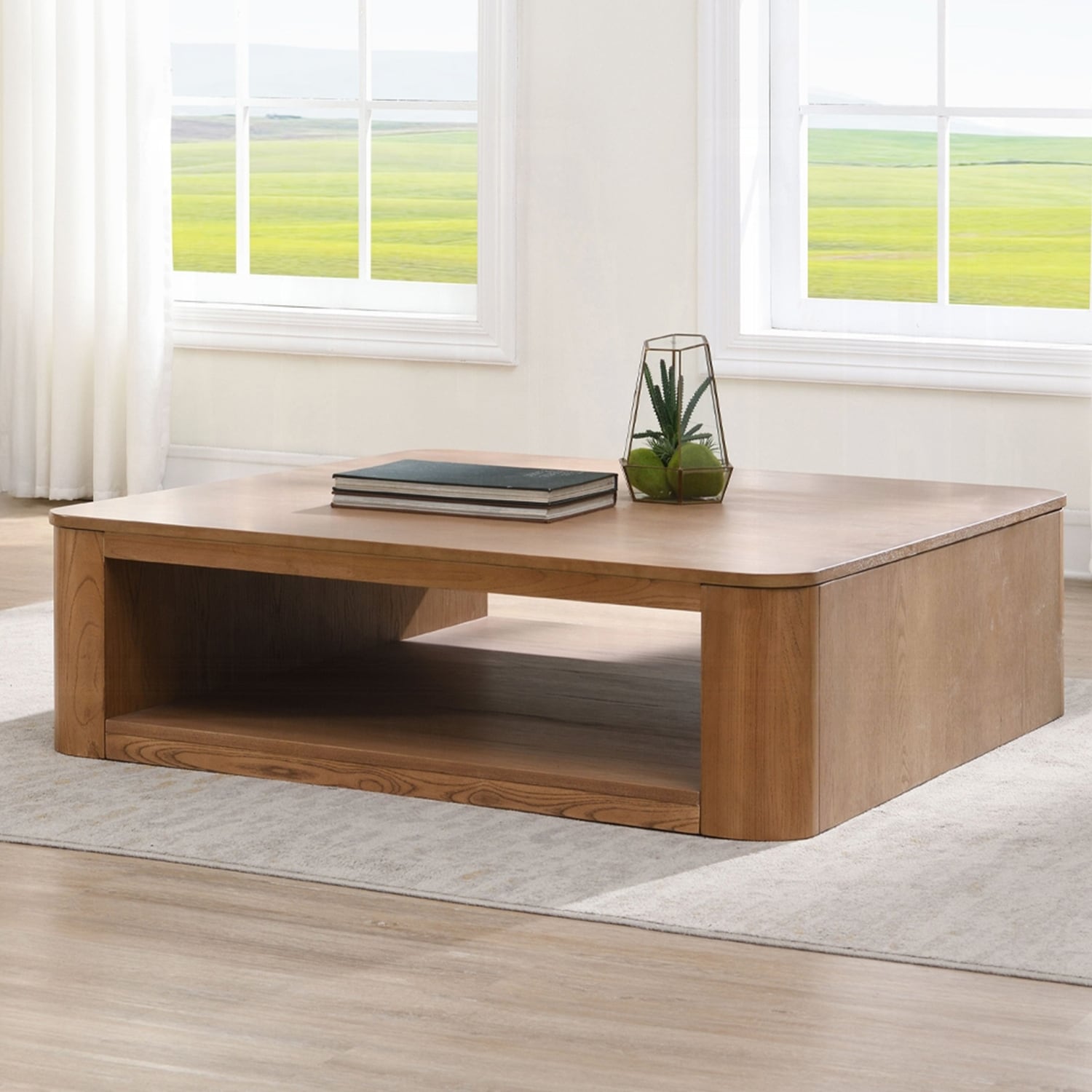 Square Coffee Table with Hollow Base in Oak - On Sale - Overstock