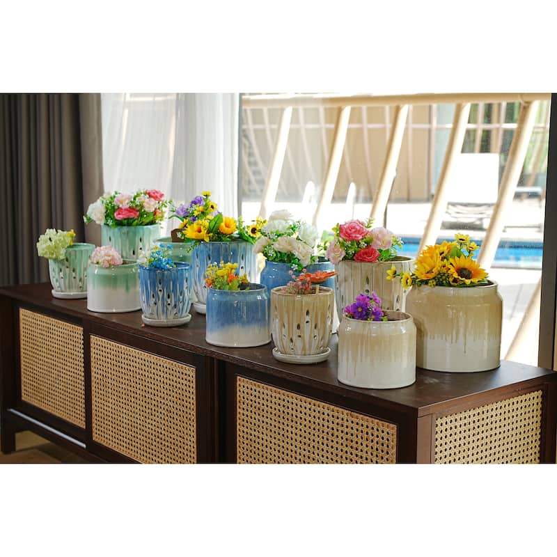 Ceramic Planters with Drainage Hole - Frost Proof Indoor Outdoor Flower Pots, 2pc - Brown+White