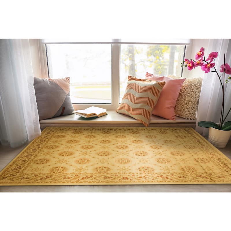Beige Transitional Floral English Garden Trellis Rug - 3'11" x 5'3"