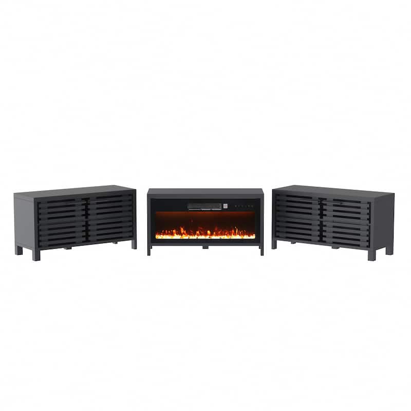 115" Modern Black Electric Fireplace TV Stands for TV's up to 120" with Remote