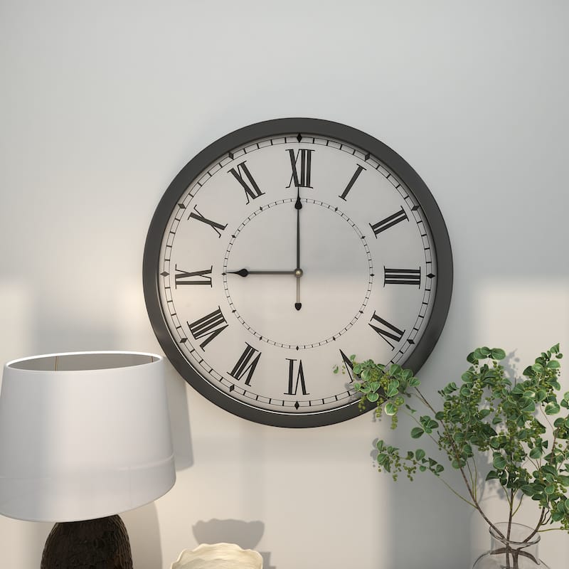 Metal Decorative Wall Clock - Roche River Decor - Black - 30"D