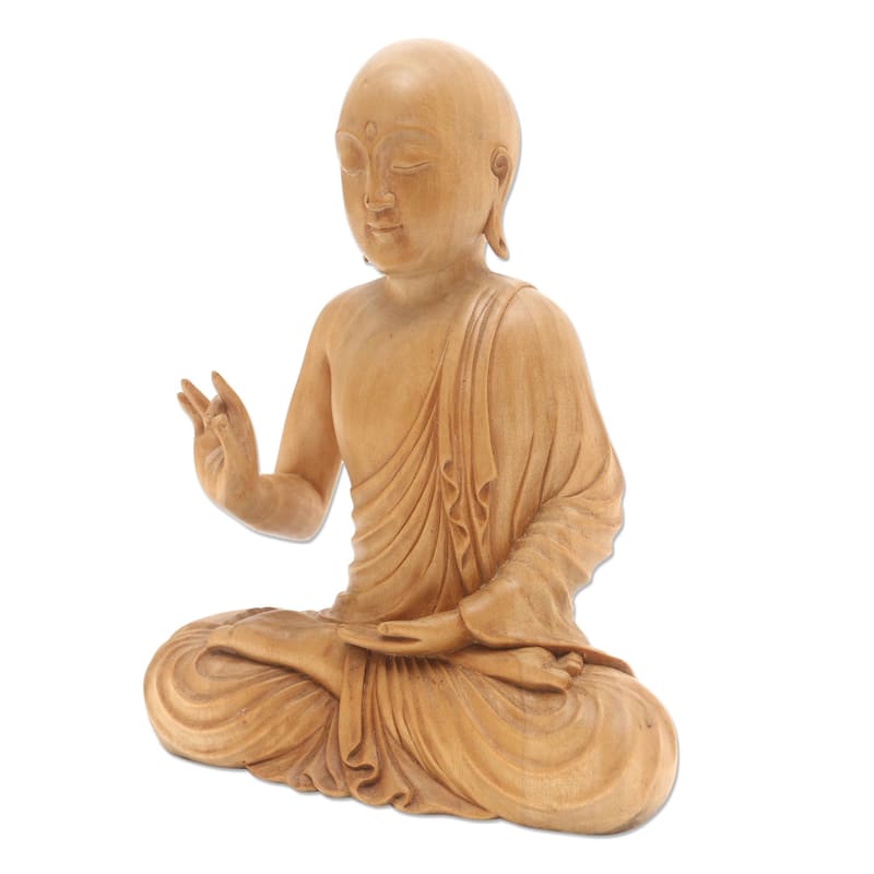 Wood statuette, 'Karana Mudra Buddha'