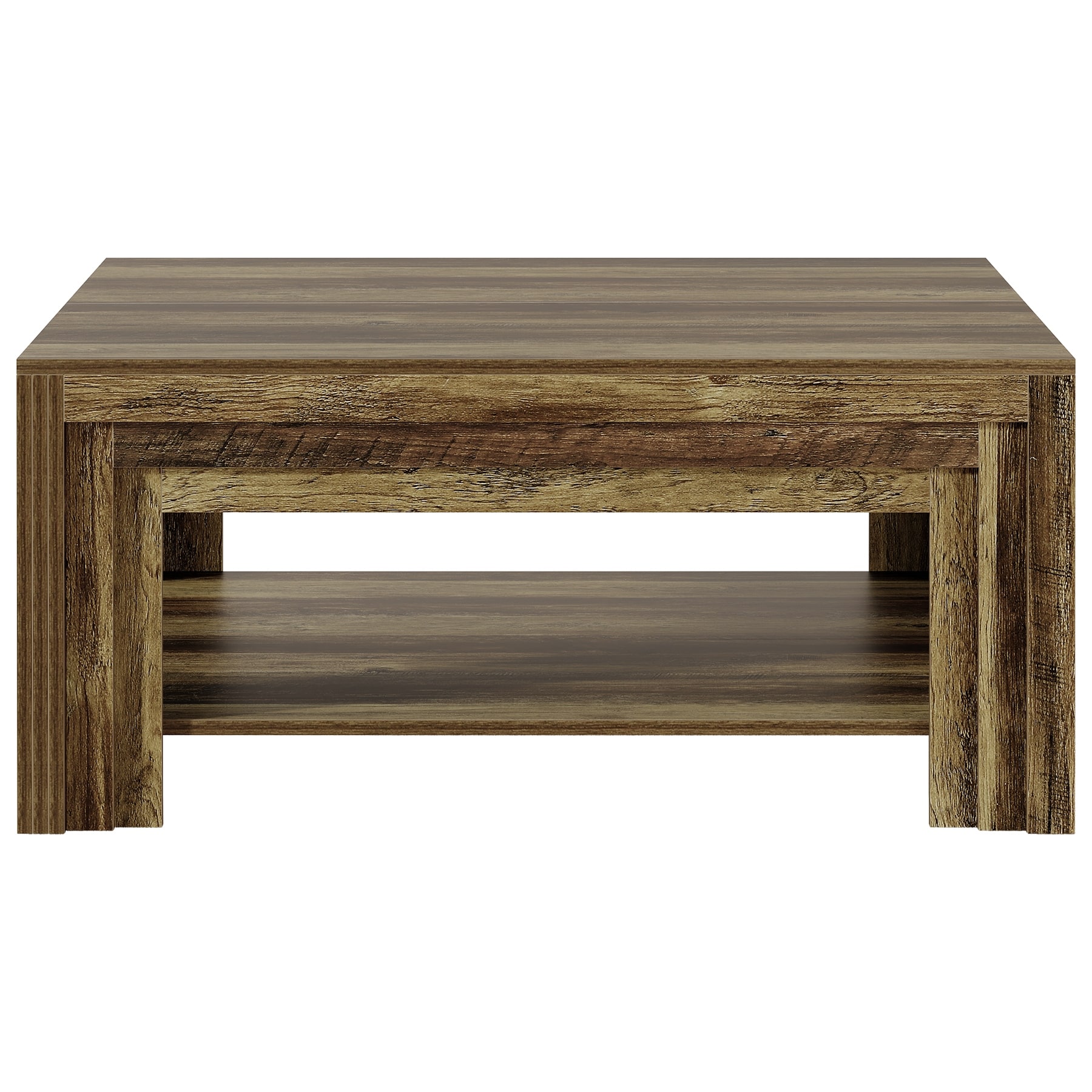 Wood Square Coffee Table, 2-Tier Center Tea Table in Farmhouse Style by 1Easylife