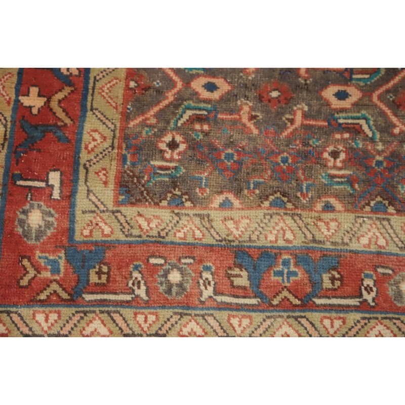 Hand Knotted Oriental 100% Wool Carpet Traditional Geometric Greys & Charcoal Mahal Runner Rug - 9' 7'' X 3' 3''