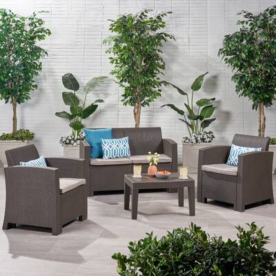4-Piece Patio Outdoor Chat Sofa Set with Water Resistant Cushions
