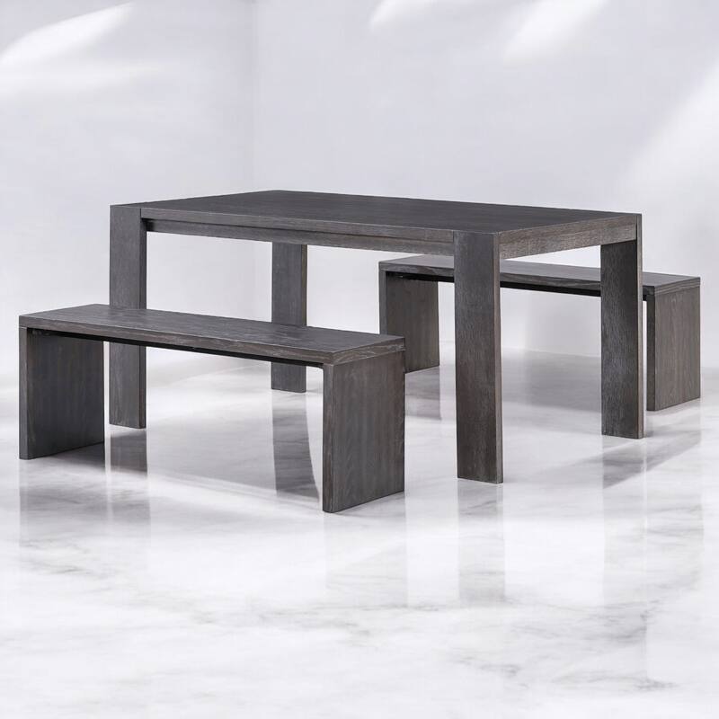 3-Piece Farmhouse Dining Table Set with 2 Benches, Space-Saving Wood Kitchen Table for Dining Room or Kitchen