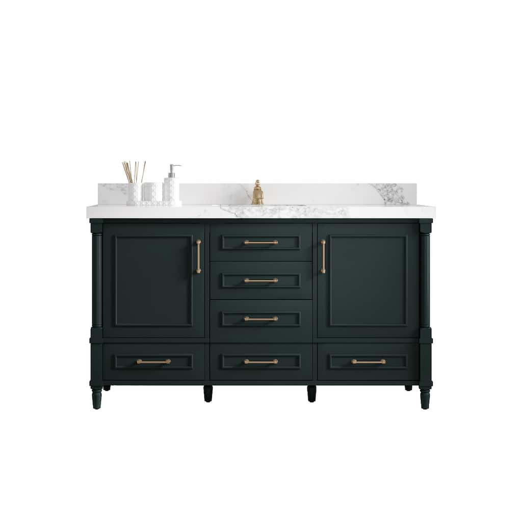 Willow Collections 60 in. W x 22 in. D Aberdeen Single Bowl Sink Bathroom Vanity in Dark Forest Green with Countertop