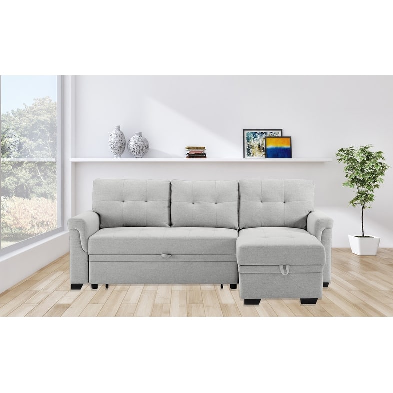 Destiny Linen Reversible Sleeper Sectional Sofa with Storage Chaise - Light Gray