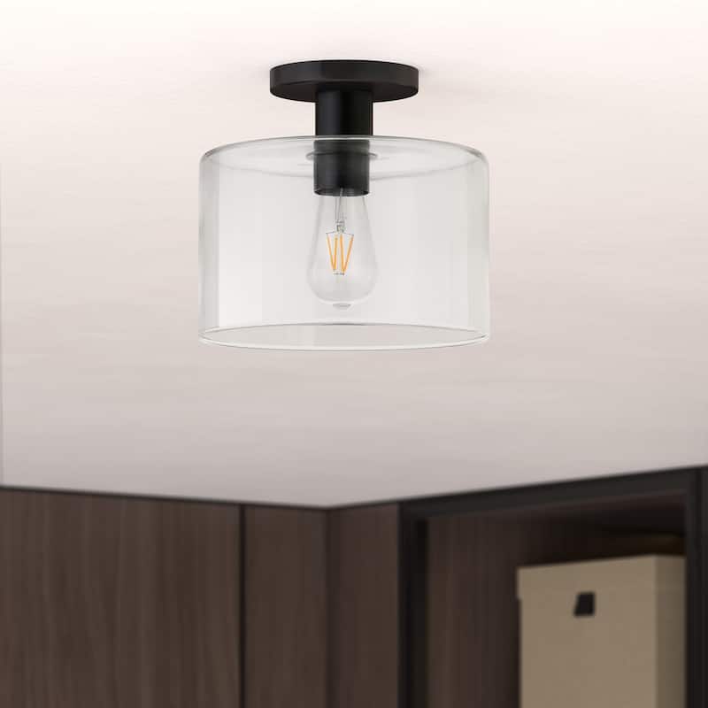 Henri Semi Flush Mount Ceiling Light - Matte Black with Clear Glass