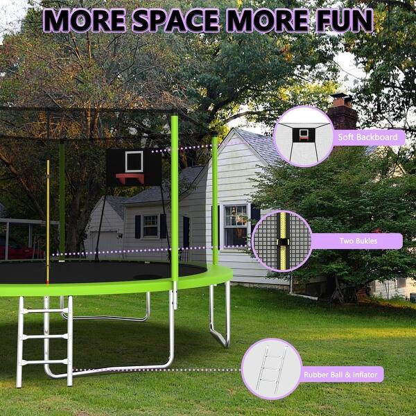 dimension image slide 2 of 3, 14ft Round Outdoor Trampoline with Enclosure Net