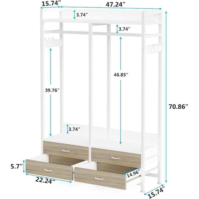 Freestanding Open Wardrobe Closet, Heavy Duty Garment Rack Closet Organizer, Rustic Brown
