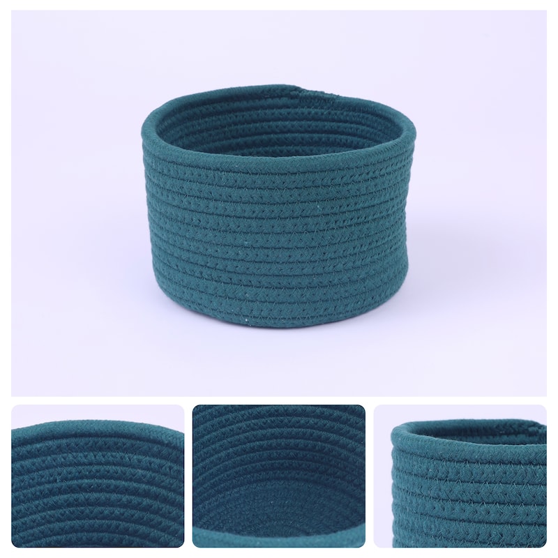 Woven Storage Basket, Shelf Closet Storage Bin for Key Tray Bowl for Entryway Desk, Catchall Home Decor 5.5*5.5*3.5in White - Dark Green - 6.5*6.5*4.5in