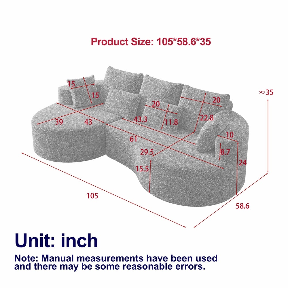 L-Shaped Curved Cloud Sectional Couch, Oversized Chenille Upholstered 4-Seater Sofa, Full Compressed Corner Sofa with 7 Pillows