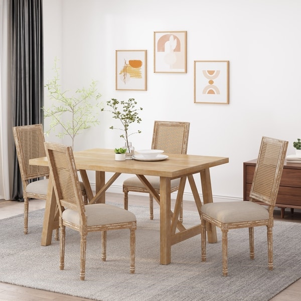 slide 2 of 60, Regina Wood and Cane Upholstered Dining Chair (Set of 4) by Christopher Knight Home Beige + Natural