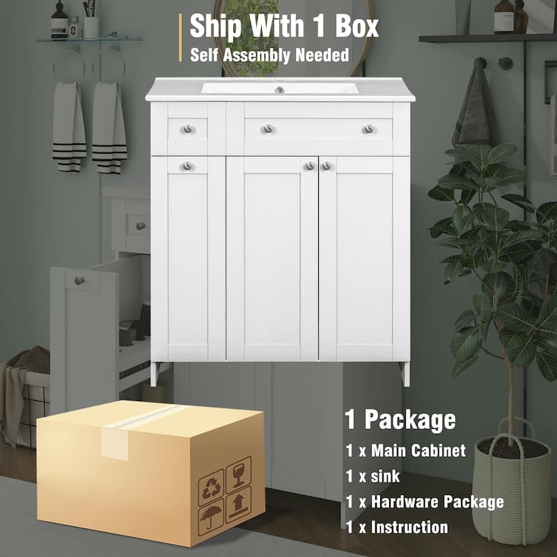 30-Inch Black Bathroom Vanity with Ceramic Sink
