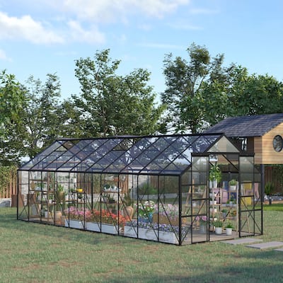 Outsunny 20' x 8' Aluminum Greenhouse Polycarbonate Walk-in Garden Greenhouse Kit with Adjustable Roof Vent