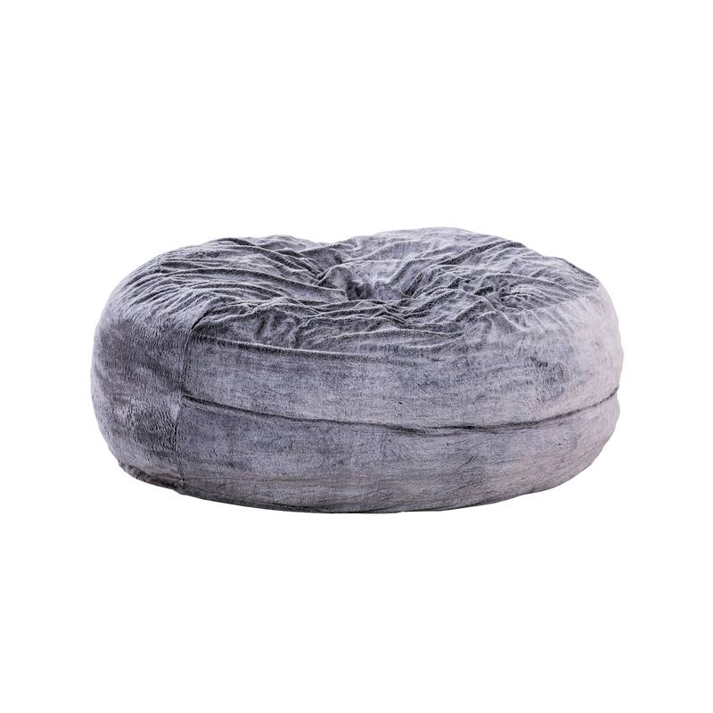 60 Inch Bean Bag, Round Shape, Foam Filling, Polyester Upholstery, Gray