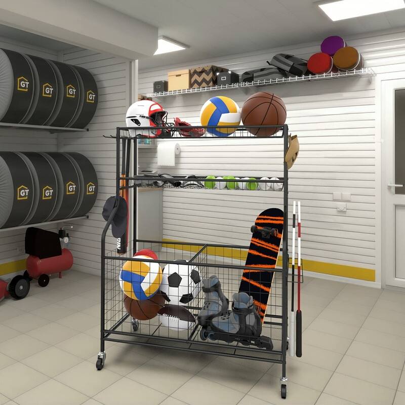 Garage Ball and Sports Equipment Organizer, Ball Storage Rack - 36.25 x 17.25 x 6.75 inches