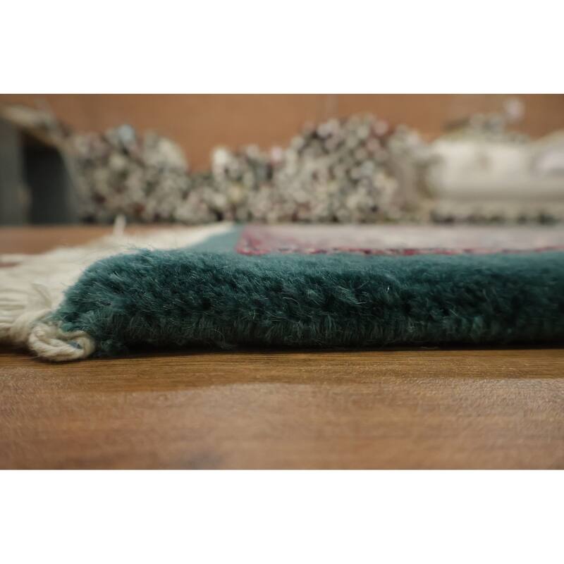 Hand Knotted Oriental 100% Wool Carpet Traditional Floral Green Aubusson Area Rug - 14' 5'' X 9' 8''