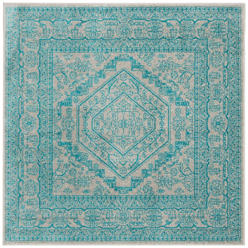 SAFAVIEH Adirondack Cheyenne Rustic Oriental Medallion Rug - 6' Square - Light Grey/Teal