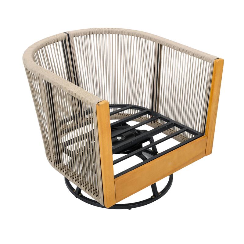 Christopher Knight Home - Modern 2-Piece Outdoor Acacia Wood Swivel Chair with Rope Design