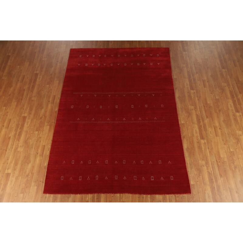 Hand Knotted Oriental 100% Wool Carpet Tribal Tribal Red Gabbeh Area Rug - 9' 9'' X 6' 8''