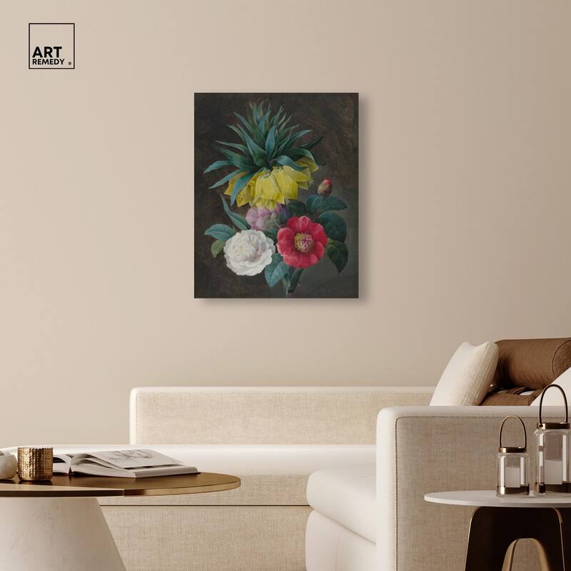 Four Peonies and a Crown Canvas by Art Remedy, Gallery Wrapped