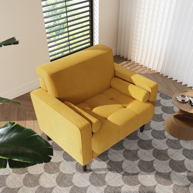 Modern Upholstered Corduroy Wide Armchair with Bolster Pillows