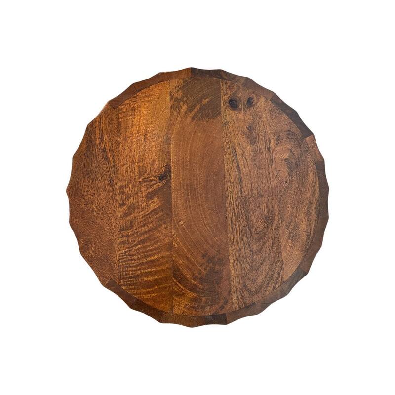 Harrison Vertical Groove Round Scallop Accent Table with 2 Drawers - Solid Wood Rustic Storage Table