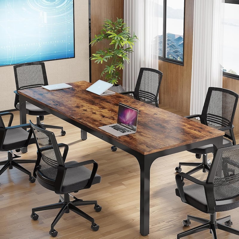 78.74" Large Rectangle Conference Table, Office Meeting/Seminar/Business Table Desk for Office Boardroom & Meeting Room - Brown+Black