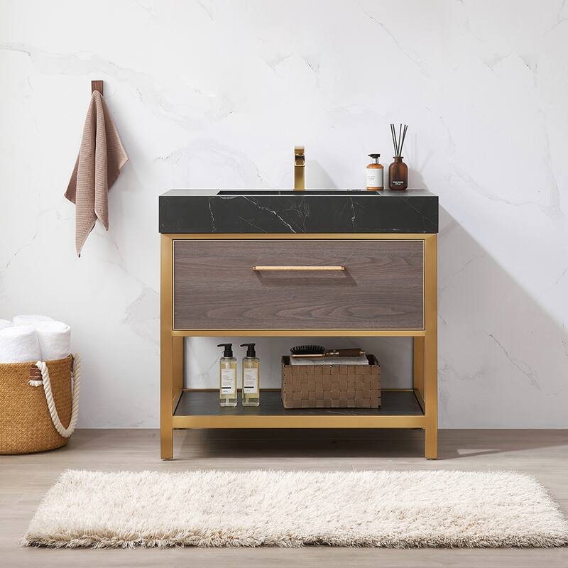 Segovia Bath Vanity with Sintered Stone Top - 36 in. - Suleiman Oak-No Mirror