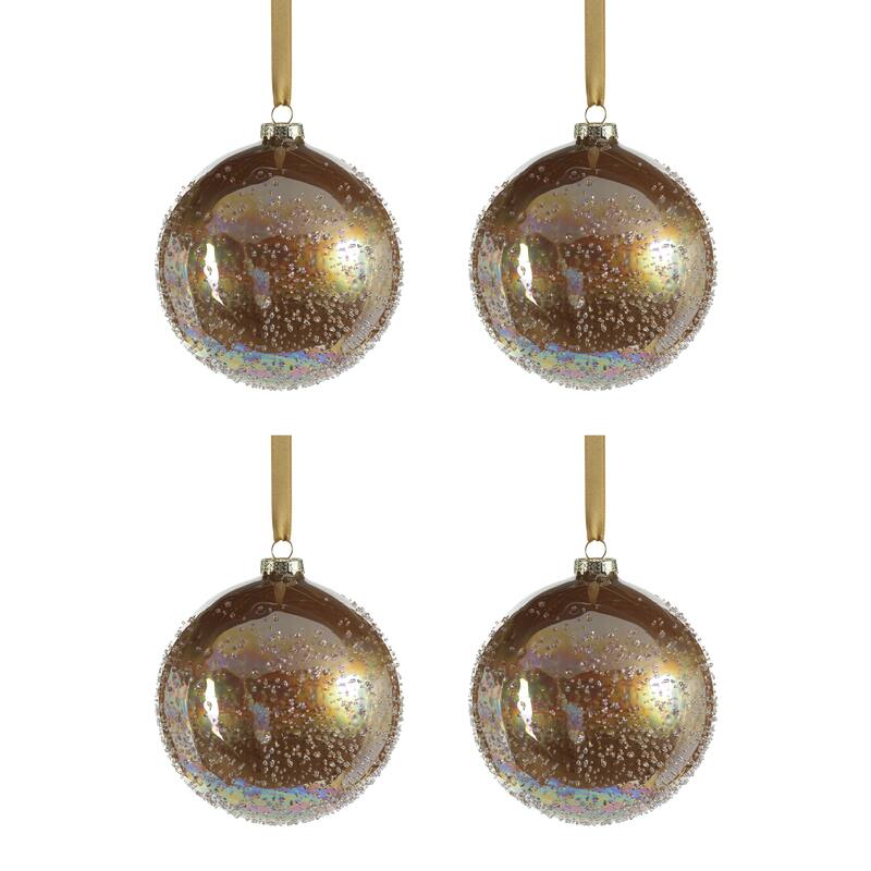 4.75" Sugar Bead Glass Holiday Ball Ornaments, Set of 4