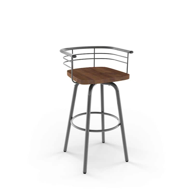Amisco Brisk Swivel Counter Stool with Distressed Wood Seat - Brown Distressed Wood / Glossy Grey Metal