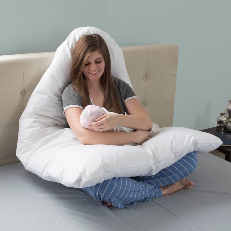 Full Body Pillow for Pregnancy - Maternity Pillow with Contoured U-Shape by Lavish Home (White) - White