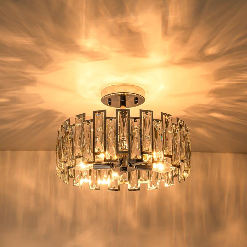 5-Light Mid-Century Modern Glam Cage Drum Crystal Semi-Flush Mount Ceiling Light