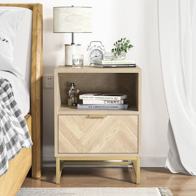 Anmytek Contemporary 1-Drawer Wood Nightstand for Bedroom Bedside Table with Open Shelf