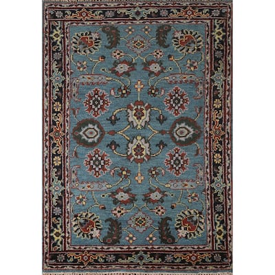 Blue Oushak Accent Rug Hand-Knotted Wool Carpet - 4'0"x 5'11"
