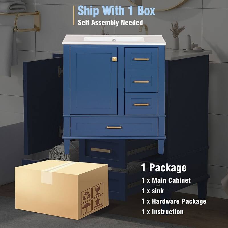30" Bathroom Vanity With Sink, Solid Wood Bathroom Storage Cabinet