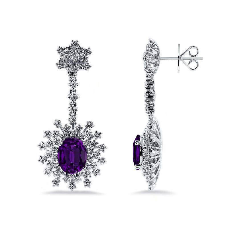 Auriya 4 5/8ct Fancy Oval-cut Amethyst Halo Diamond Drop Earrings 1 7/8ctw 18k Gold