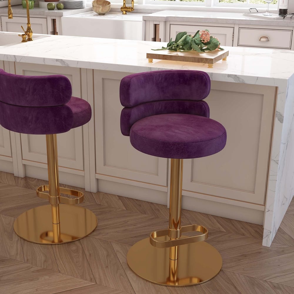 Modern Velvet Bar Stool with Height Adjustment and 360-Degree Swivel
