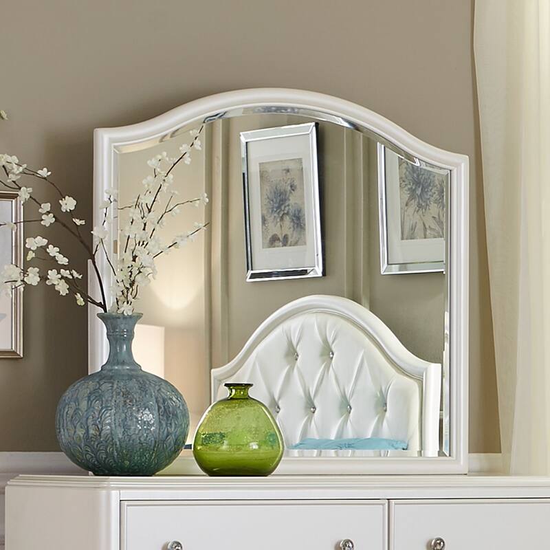 Stardust Iridescent White Mirror for Youth Bedroom Framed 42 x 40 Inches - White