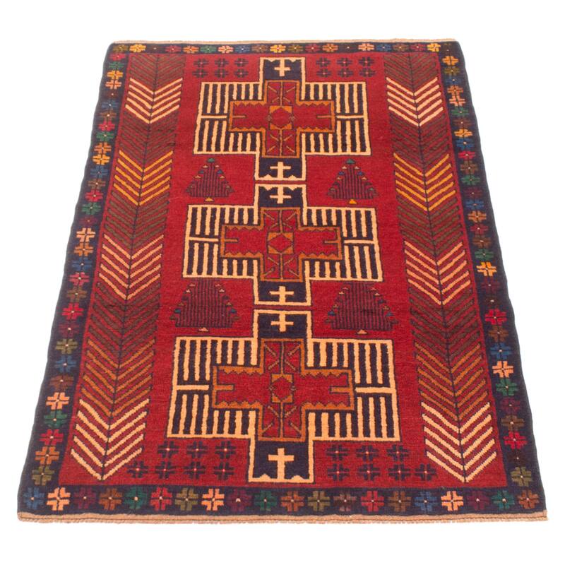 ECARPETGALLERY Hand-knotted Baluch Red Wool Rug - 3'9 x 6'4