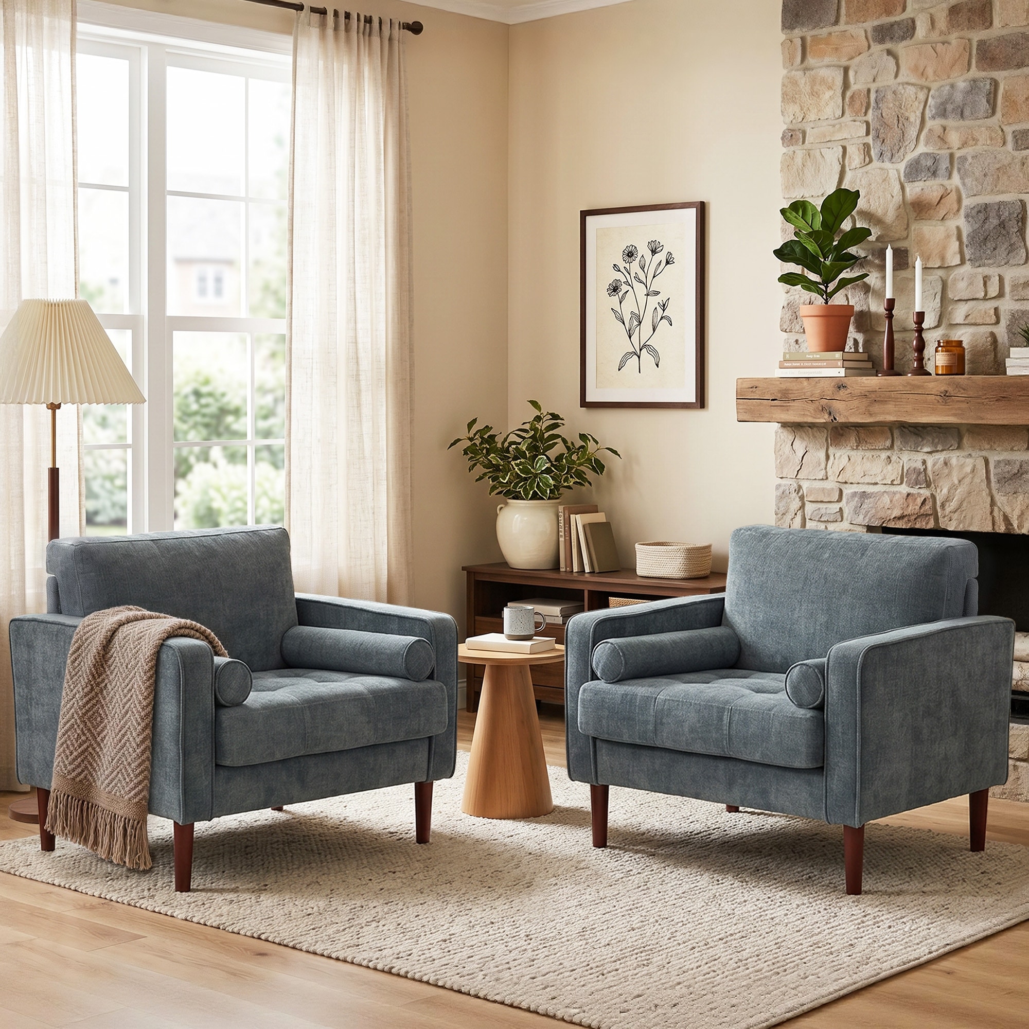 2 Set Modern Wide Armchair Corduroy Accent Chairs