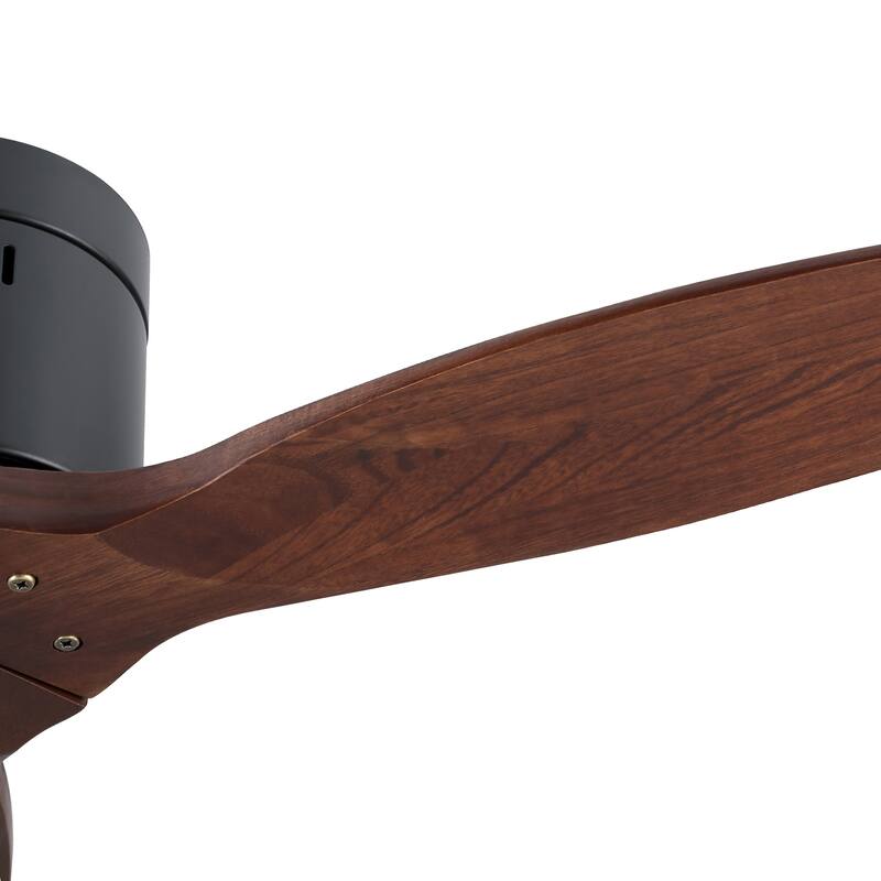 Farmhouse Walnut Ceiling Fan without Light, 6-speeds Reversible DC Motor Ceiling Fan with 3 Solid Wood Blades, 52"
